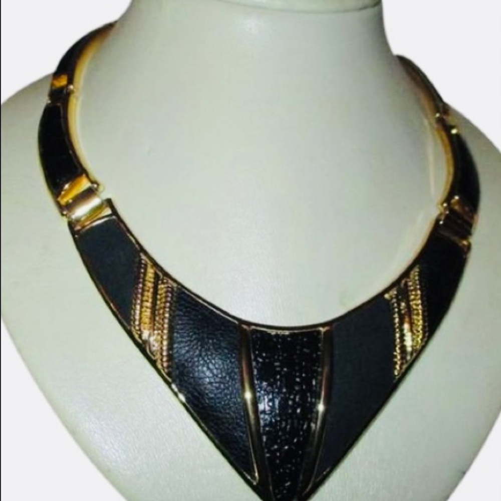 BGMAXAZRIA gold and black leather necklace